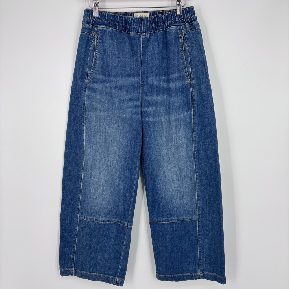 Pilcro Anthropologie Pull On Wide Leg Crop Jeans Women S Blue Seamed Denim Pants